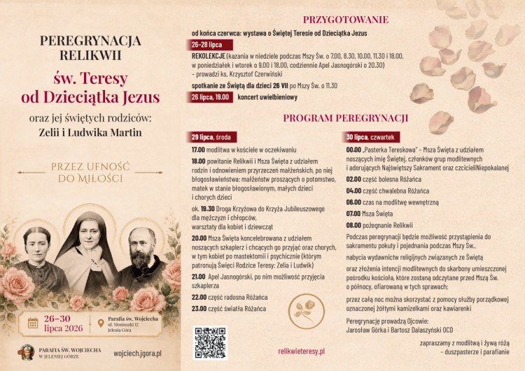 Program Peregrynacji relikwii św. Teresy od Dzieciątka Jezus i Jej św.rodziców - 2026-07-05