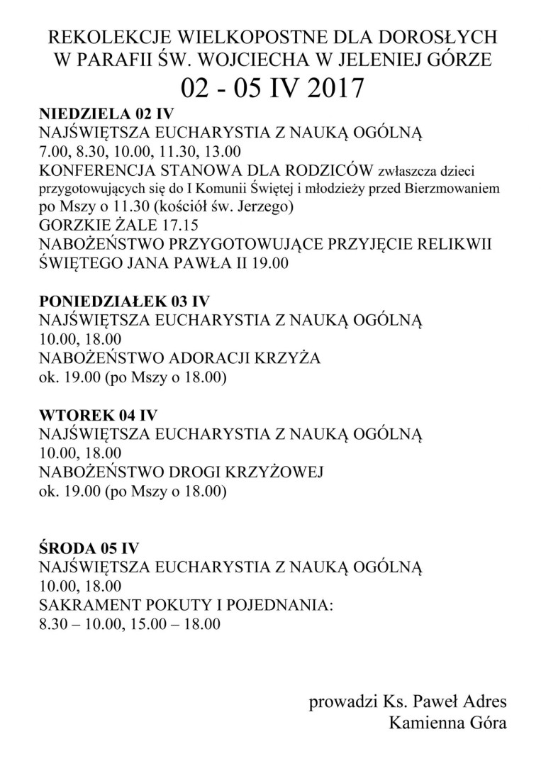 Rekolekcje wielkopostne 2017 w naszej parafii